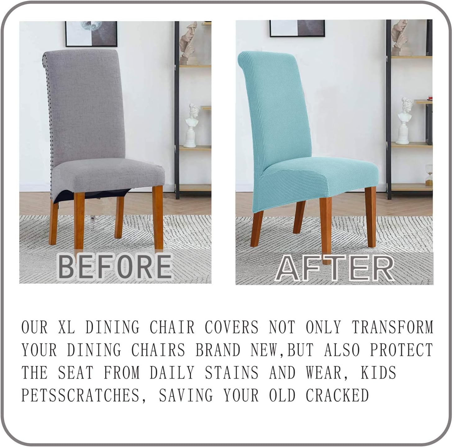 Deisy Dee Stretch XL/Oversized Soft Spandex Extra Large Dining Room Chair Covers for Kitchen Dining，Removable Washable Chair Protectors Slipcovers (Baby Blue, 2)